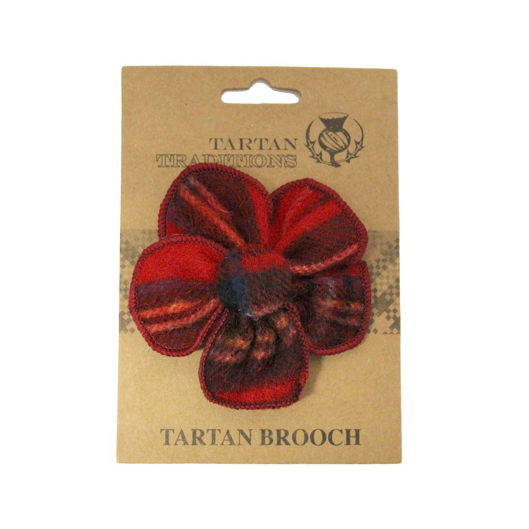 Tartan Floral Brooch - Red