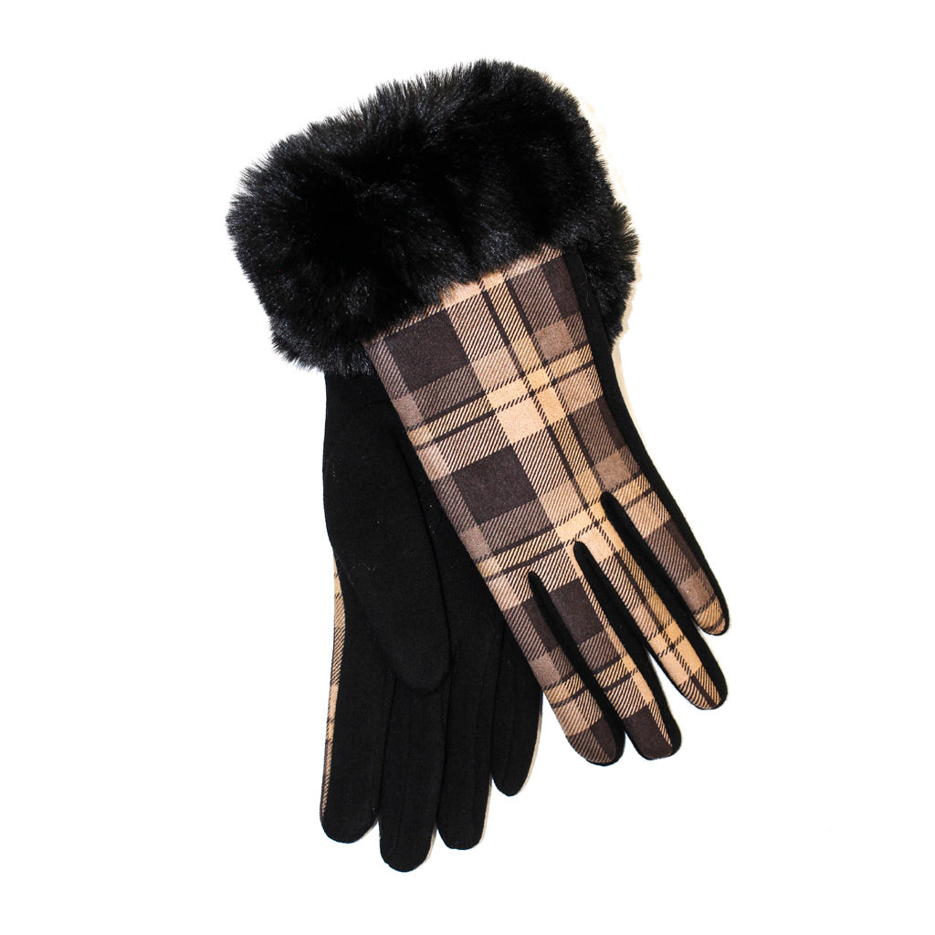 Womenswear Button Cuff Check Gloves