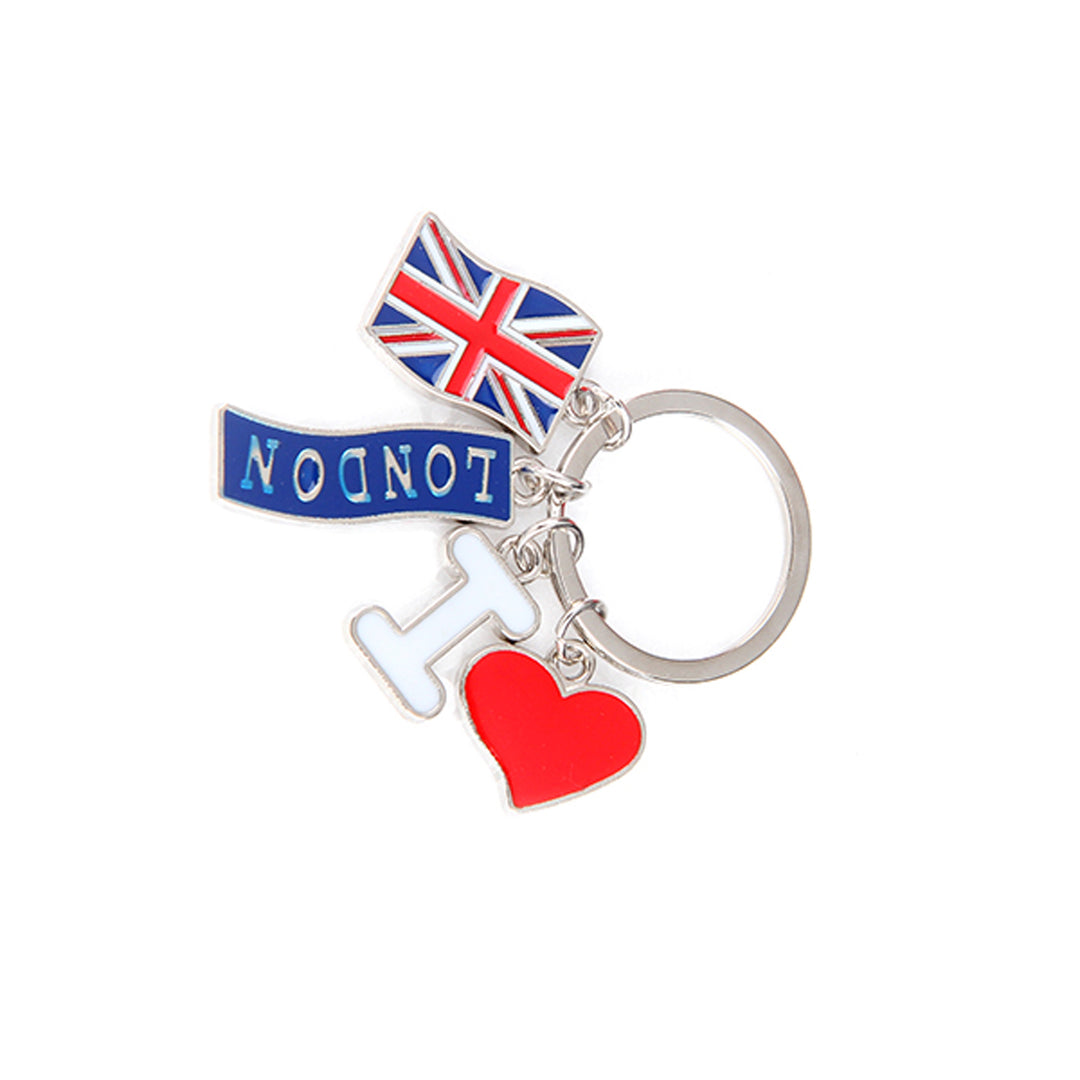 I Love London Multi Keyring - Union Jack and Heart Charms