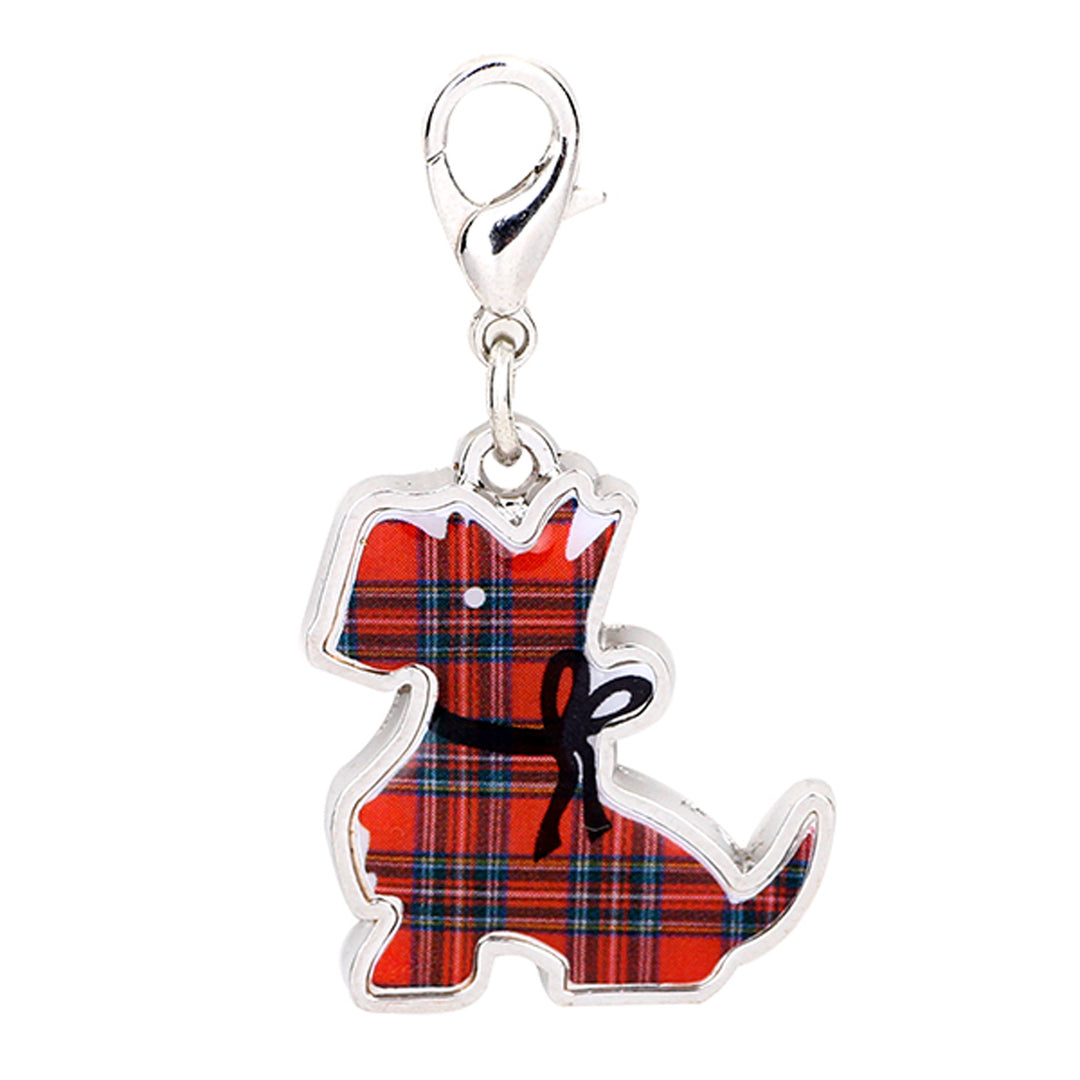 Red Tartan Scottie Dog Clip On Charm