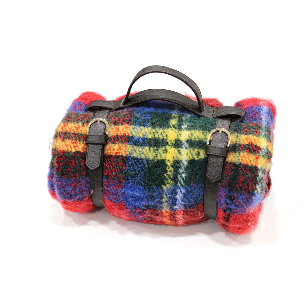 Mohair Look Picnic Blanket - Red Royal Stewart