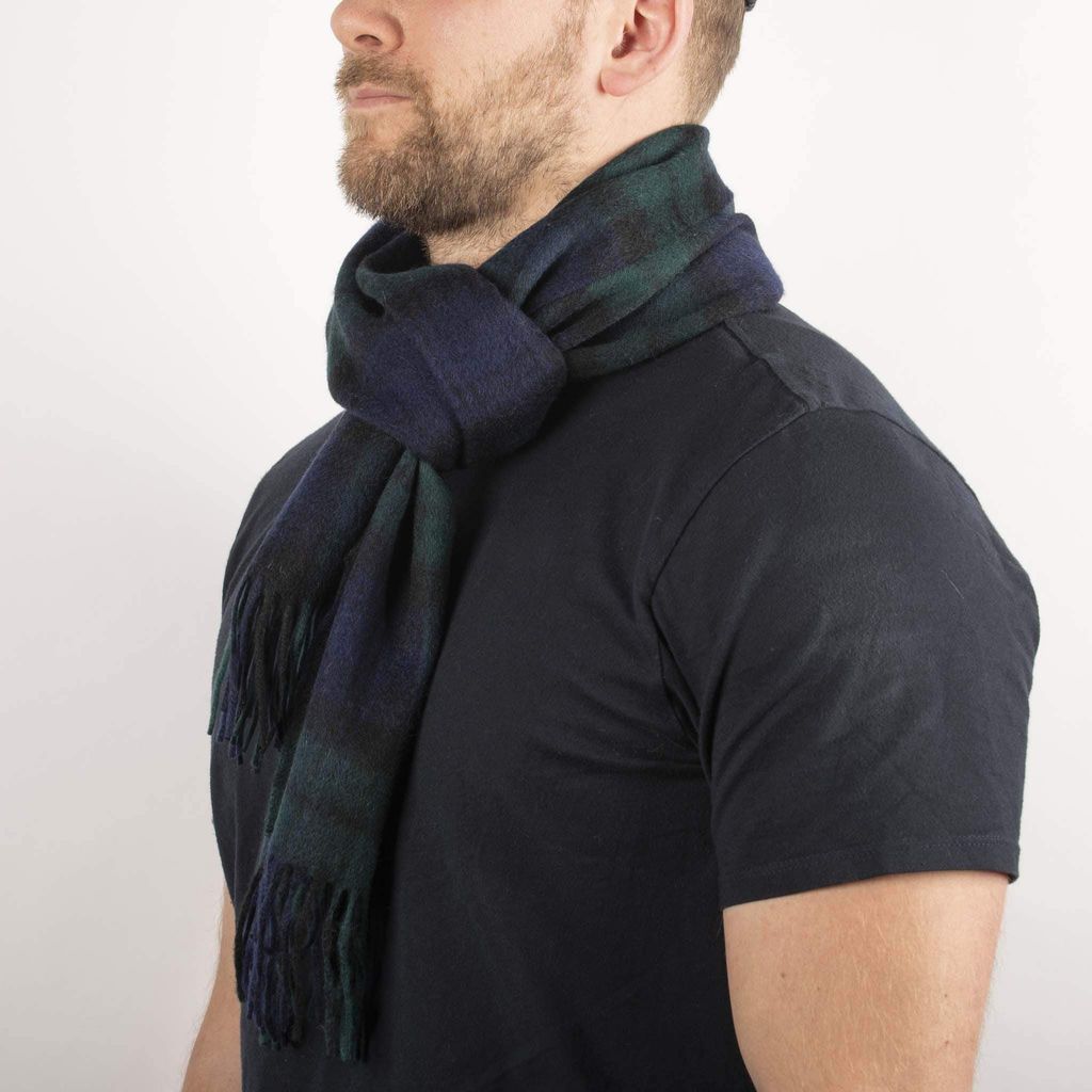 Pure Wool Check Scarf - Charcoal Grey Cream - 100% Wool