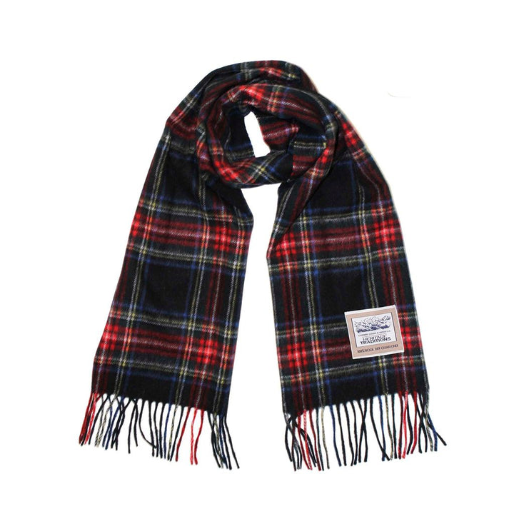 Pure Wool Check Scarf - Black Stewart - 100% Wool