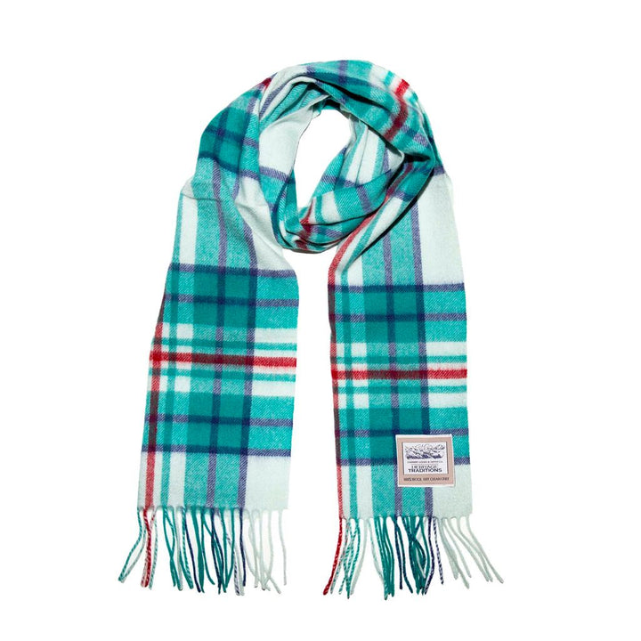 Pure Wool Check Scarf - Green Cream - 100% Wool