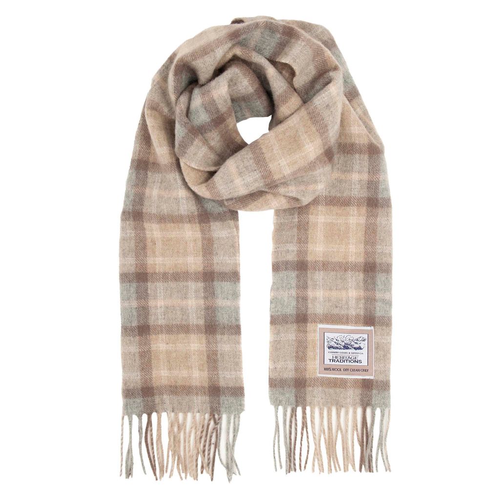 Pure Wool Check Scarf - Mackellar Natural - 100% Wool