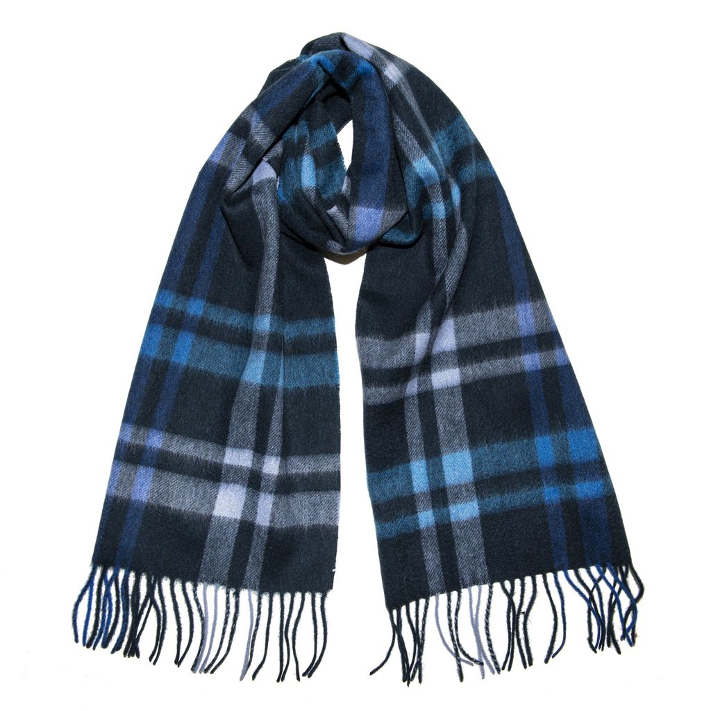 Pure Wool Check Scarf - Navy Check - 100% Wool