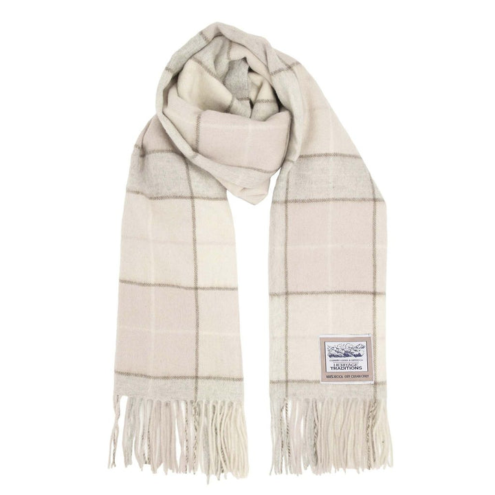 Pure Wool Check Scarf - Natural Box Check - 100% Wool