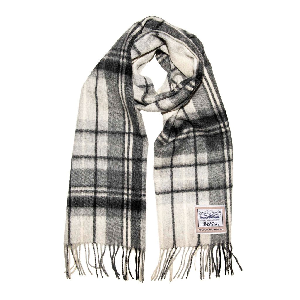 Pure Wool Check Scarf - Black White - 100% Wool