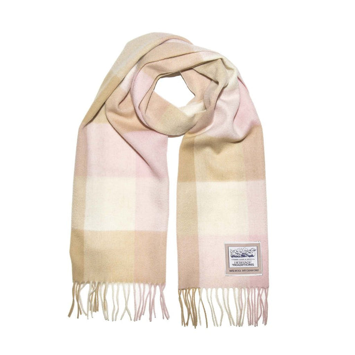 Pure Wool Check Scarf - Camel Rose - 100% Wool