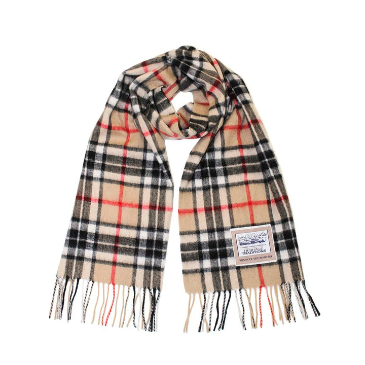 Pure Wool Check Scarf - Camel Thomson - 100% Wool