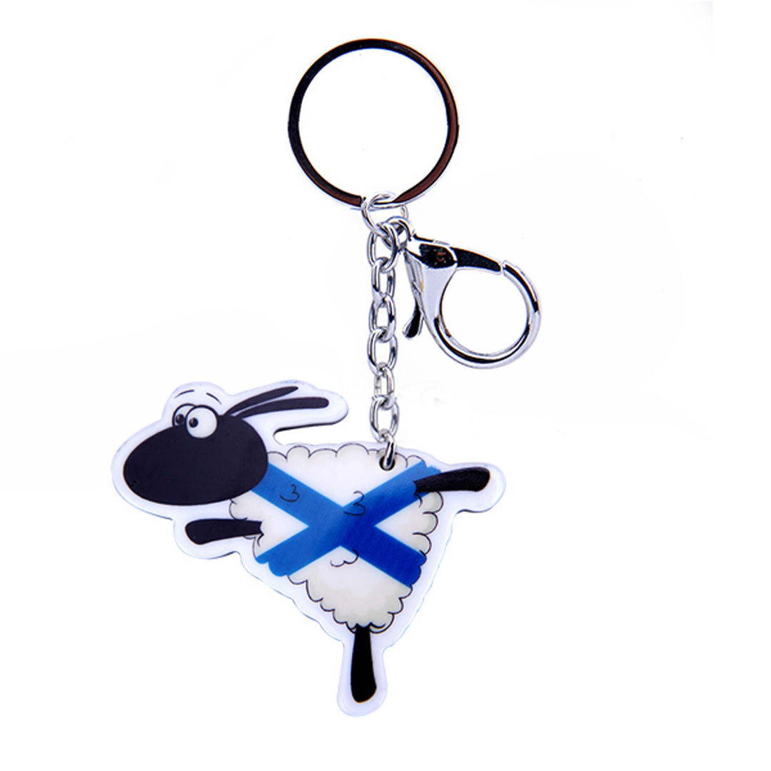 Dancing Sheep Acrylic Keyring - White Saltire