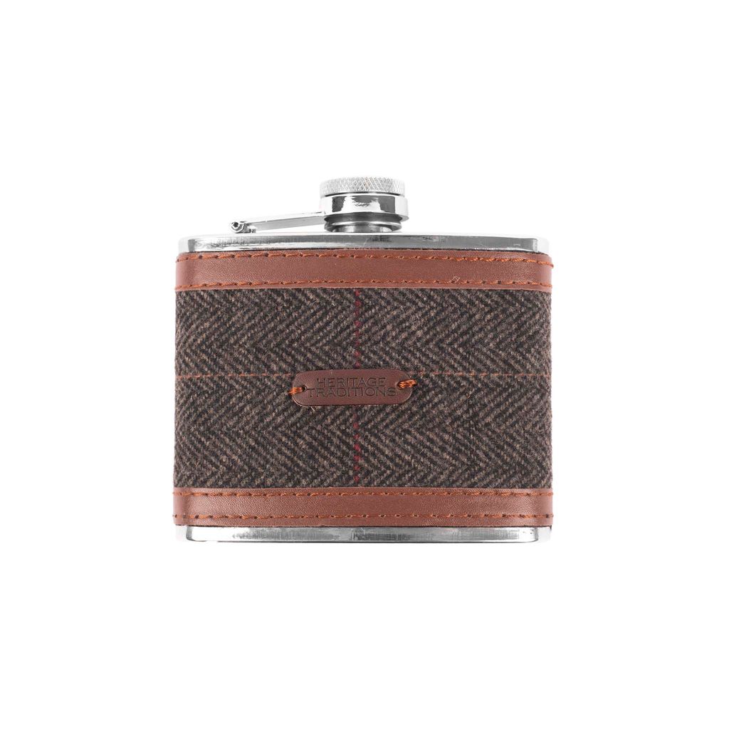 Tweed 4oz Hip Flask - Grey Box Herringbone