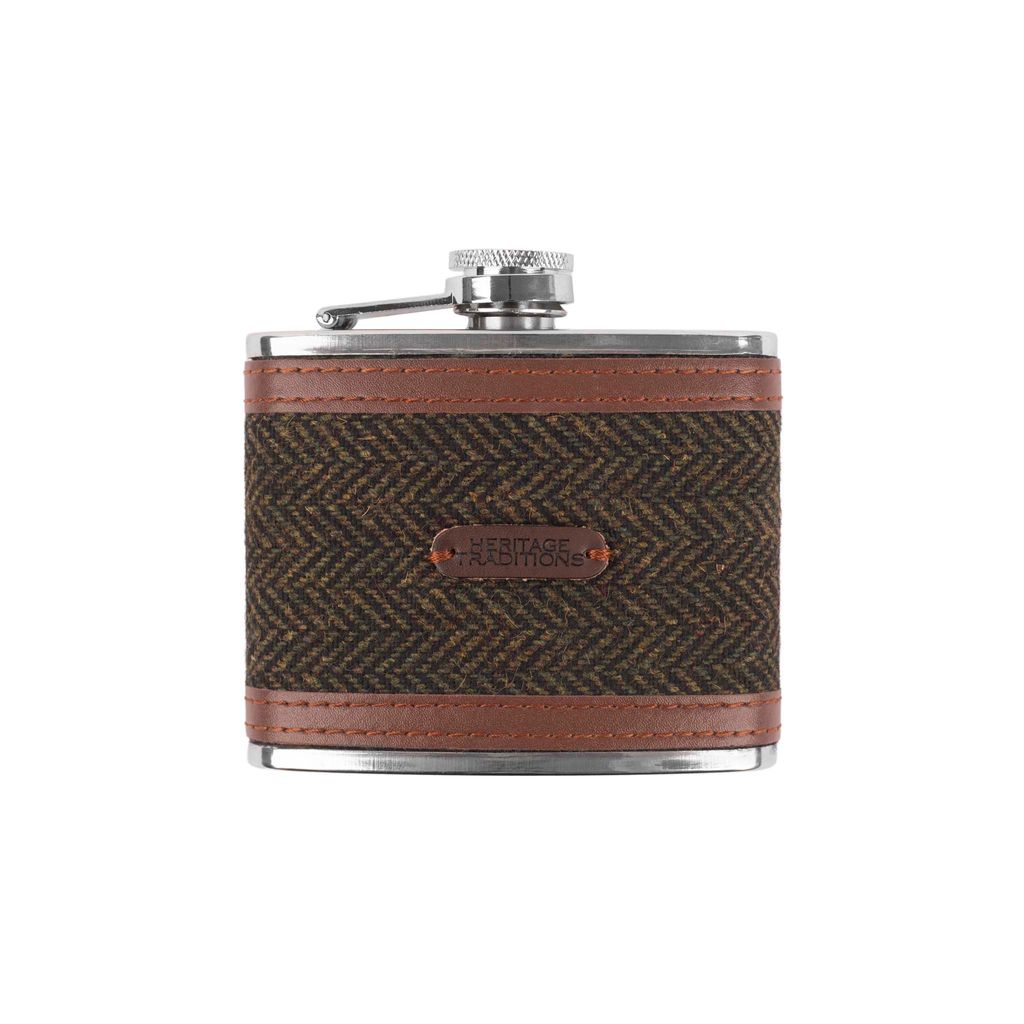 Tweed 4oz Hip Flask - Green Herringbone