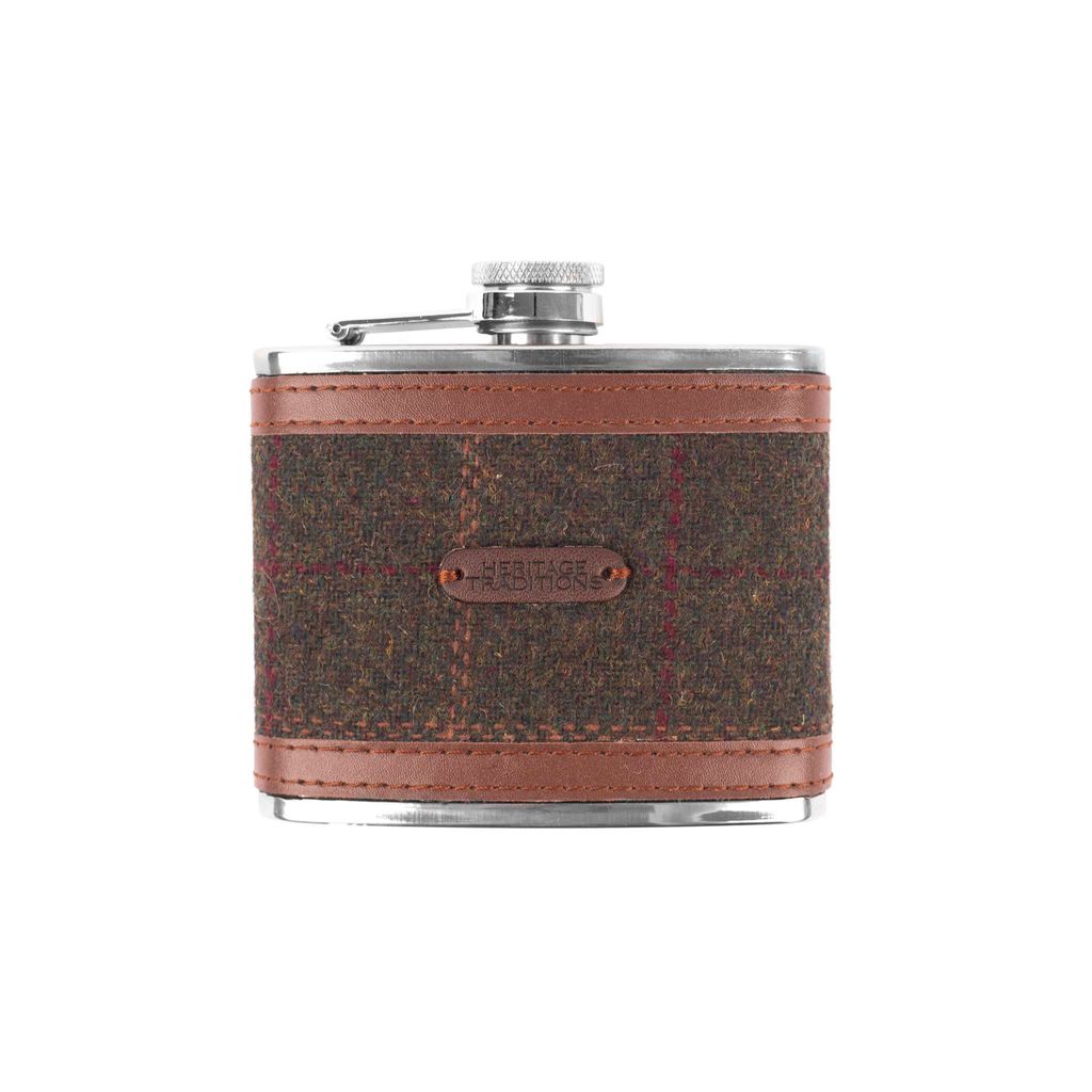 Tweed 4oz Hip Flask - Green Box Check