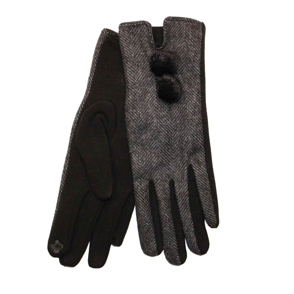 Womenswear Herringbone Gloves - Grey Black