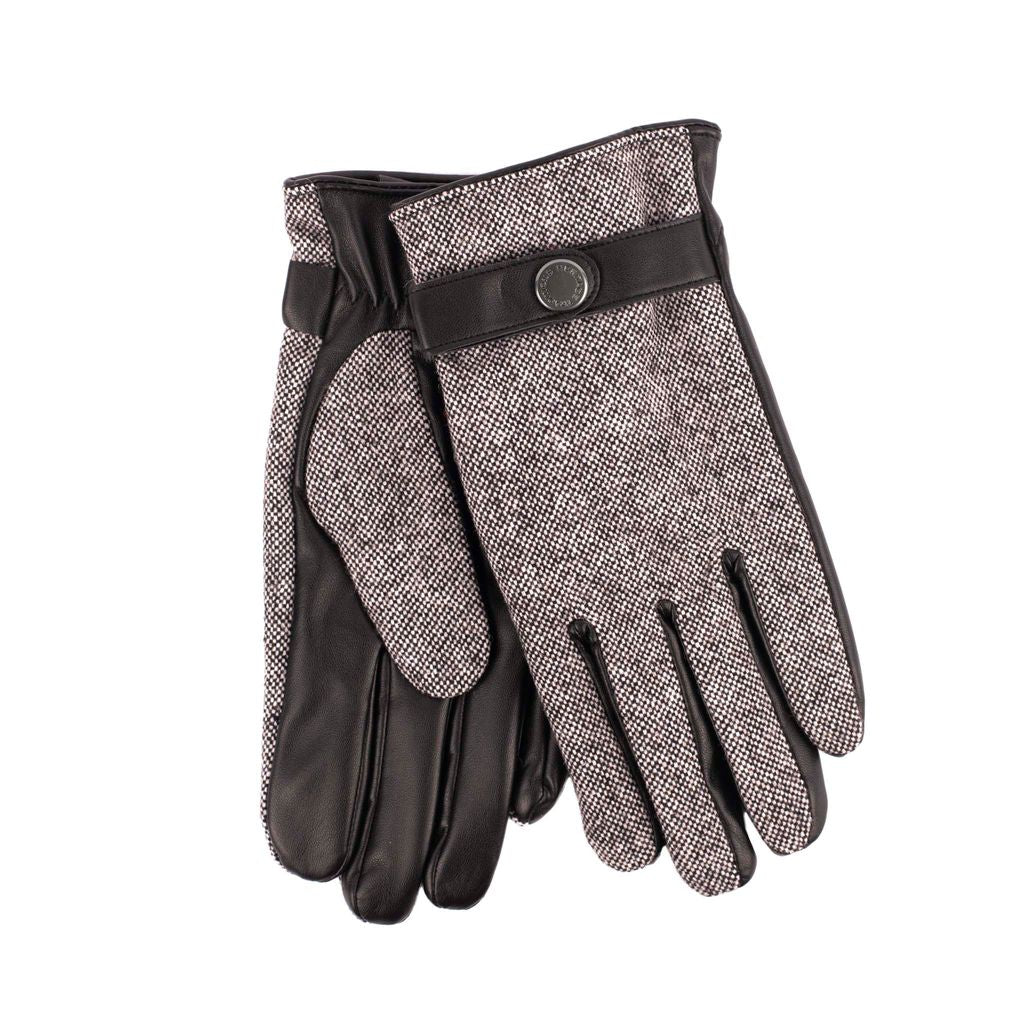 Mens Tweed Stud Gloves - Salt & Pepper