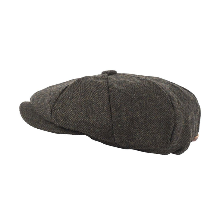 Herringbone Tweed Newsboy Cap - Green