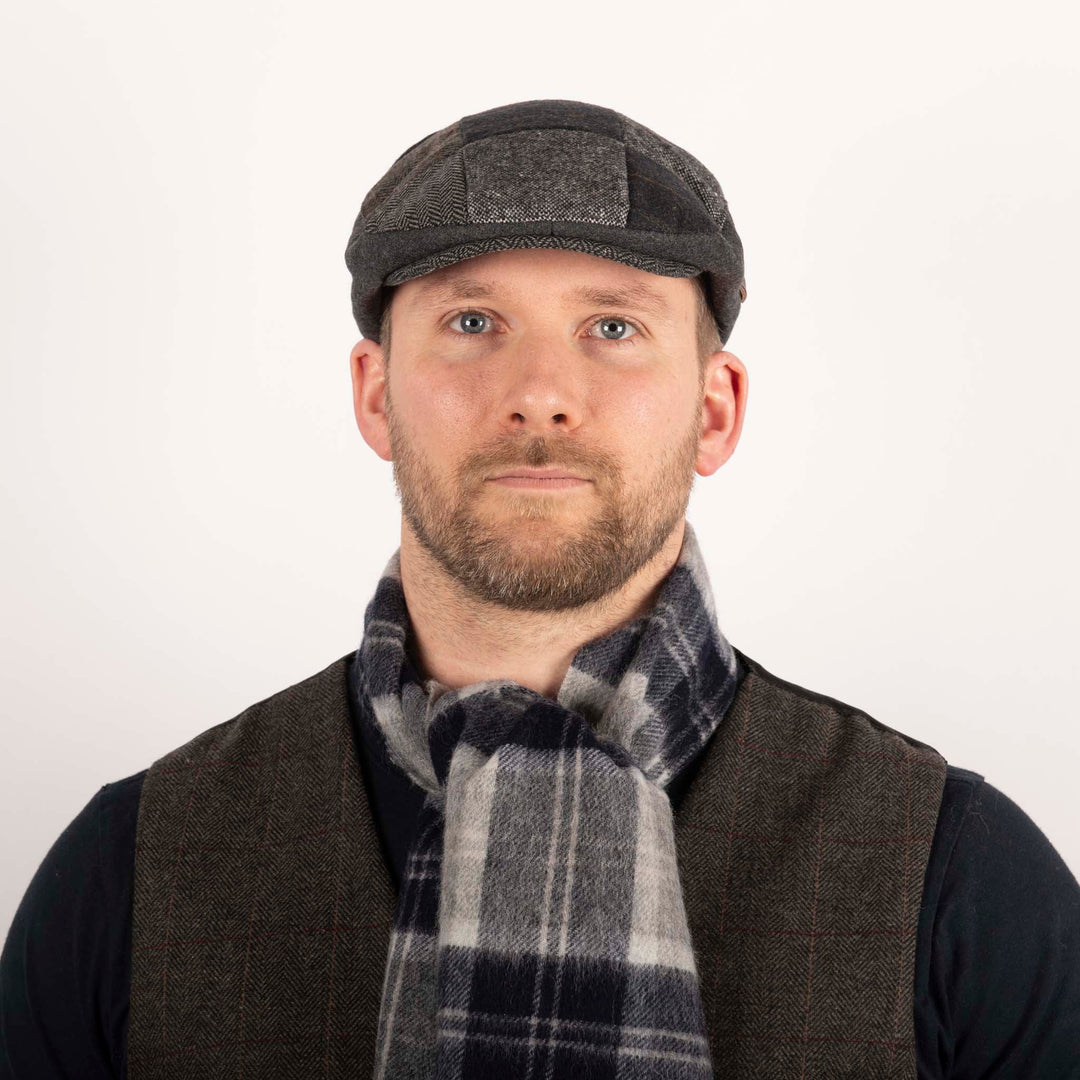 Tweed Patchwork Flat Cap - Brown