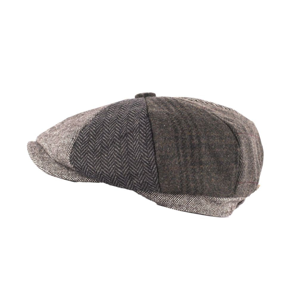 Tweed Patchwork Newsboy Cap - Multi Grey Blue