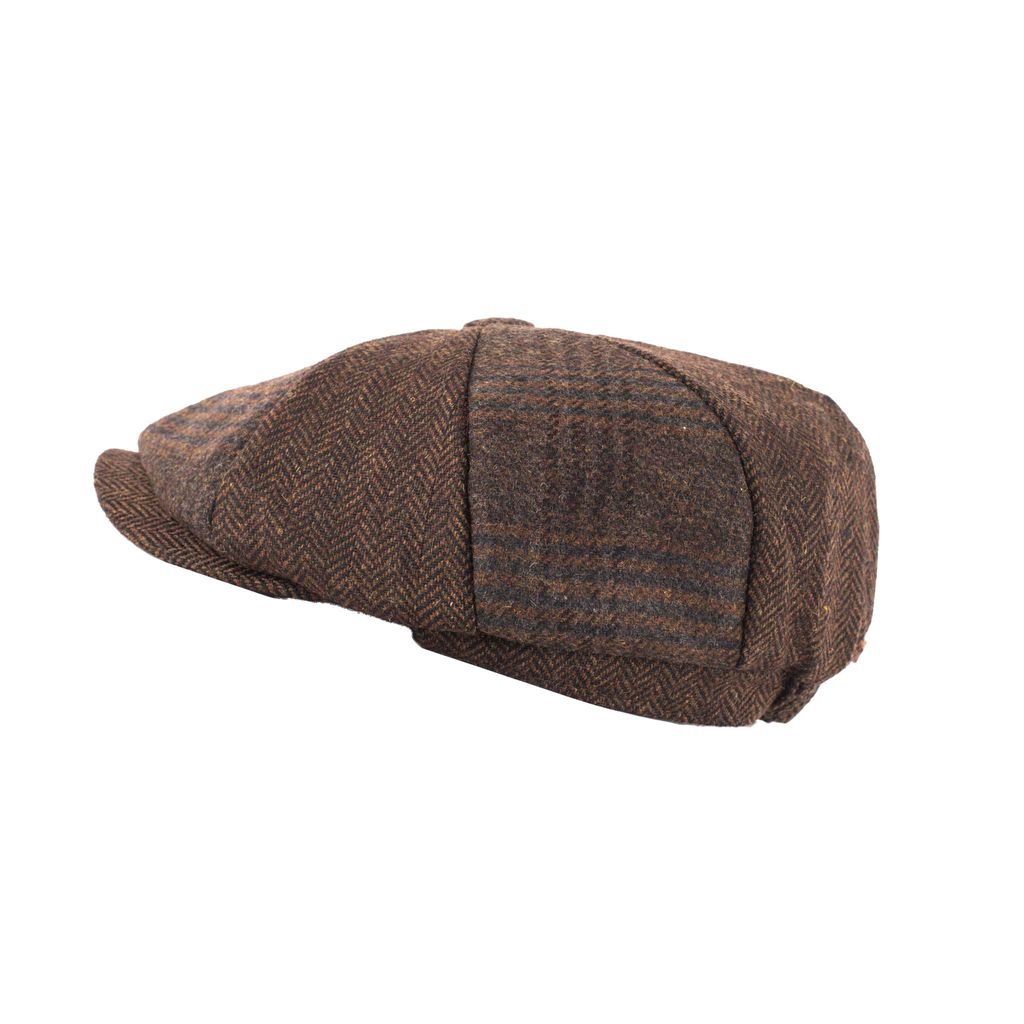 Tweed Patchwork Newsboy Cap - Brown Two Tone