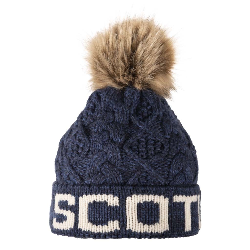 Aran Diamond Cable Scotland Pom Pom Hat | Cozy Winter Headwear