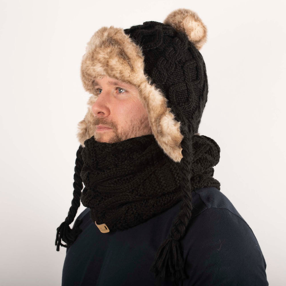 Aran Cable Trapper Hat | Chunky Knit Design | Faux Fur Lined