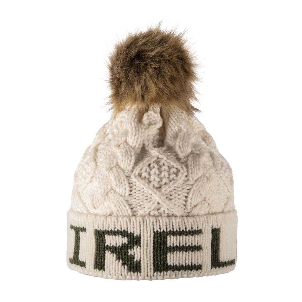 Aran Diamond Cable Ireland Pom Pom Hat | Soft Microfleece Lining