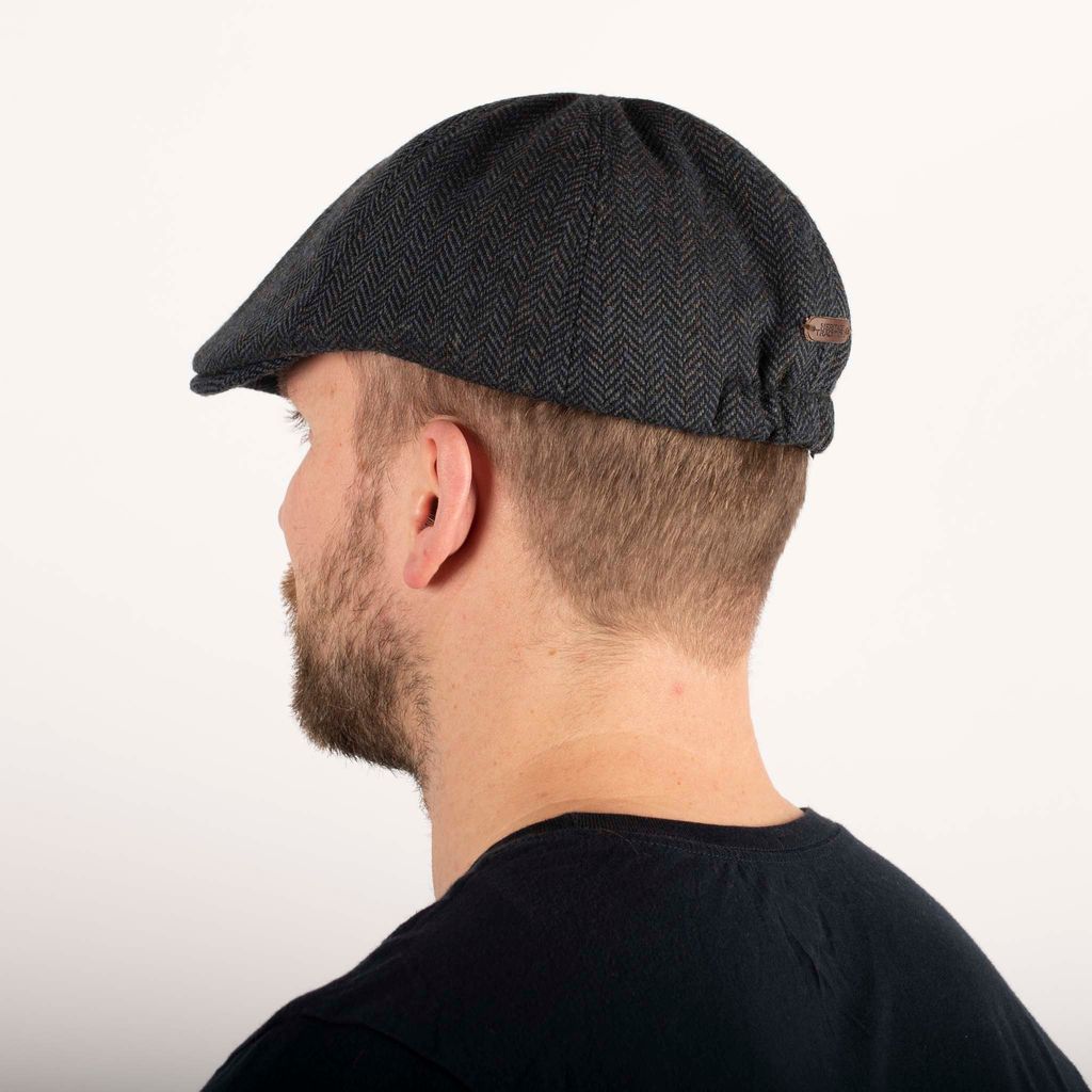 Herringbone Tweed Panel Flat Cap - Grey - Duckbill