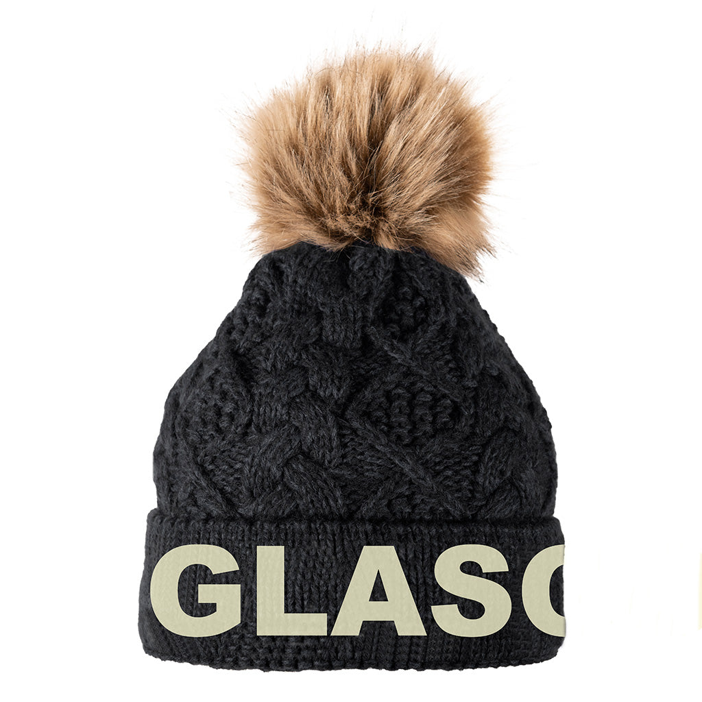 Aran Diamond Cable Glasgow Text Hat