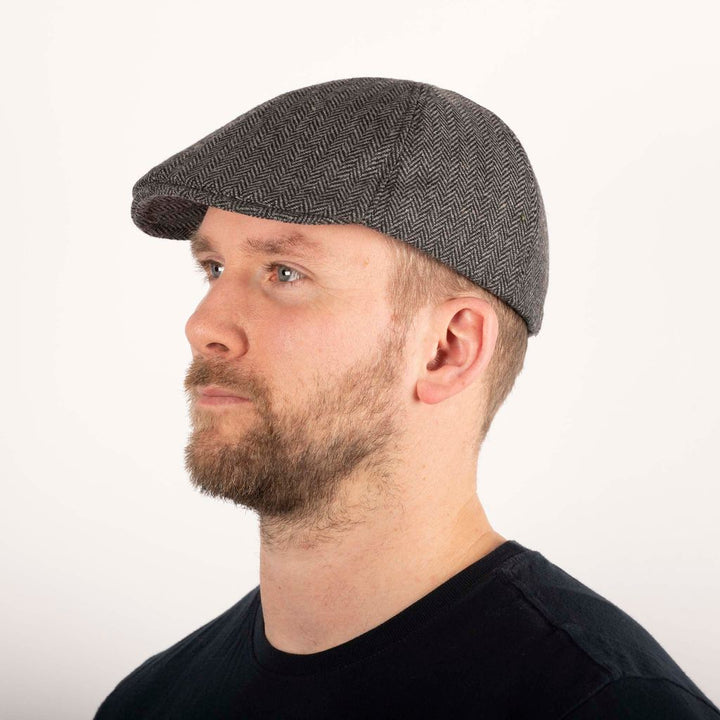 Herringbone Tweed Panel Flat Cap - Duckbill