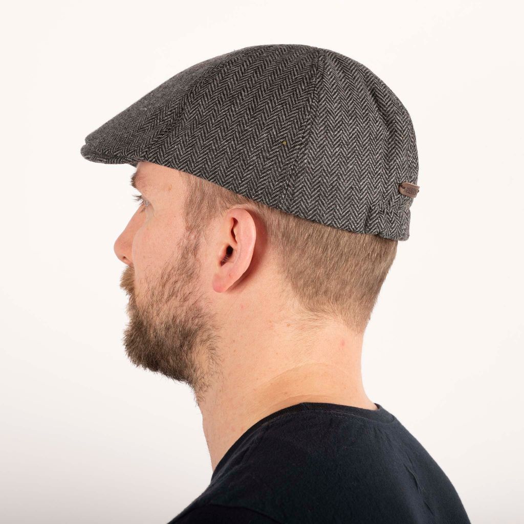 Herringbone Tweed Panel Flat Cap - Duckbill