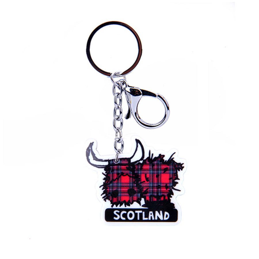 Red Highland Cow Acrylic Keyring