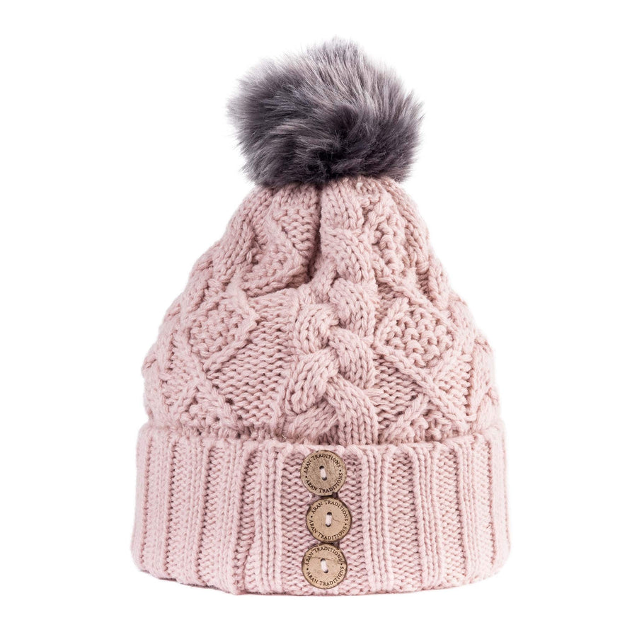 Shop the Stylish Aran Diamond Cable Button Hat | One Size