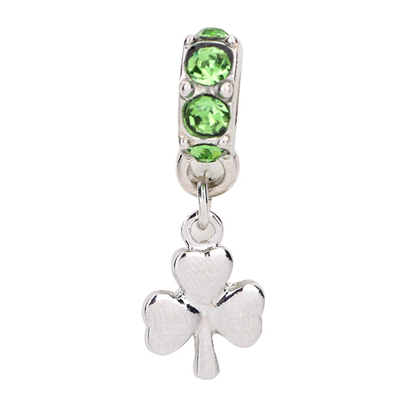 Green Jewelled Bead with Dangling Plain Shamrock