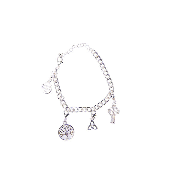 Irish Charm Bracelet - Tree of Life, Cross, Triquetra (Trinity Knot)