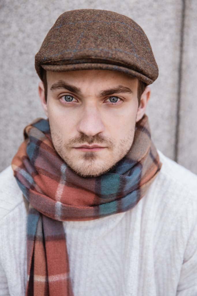 Herringbone Tweed Panel Flat Cap