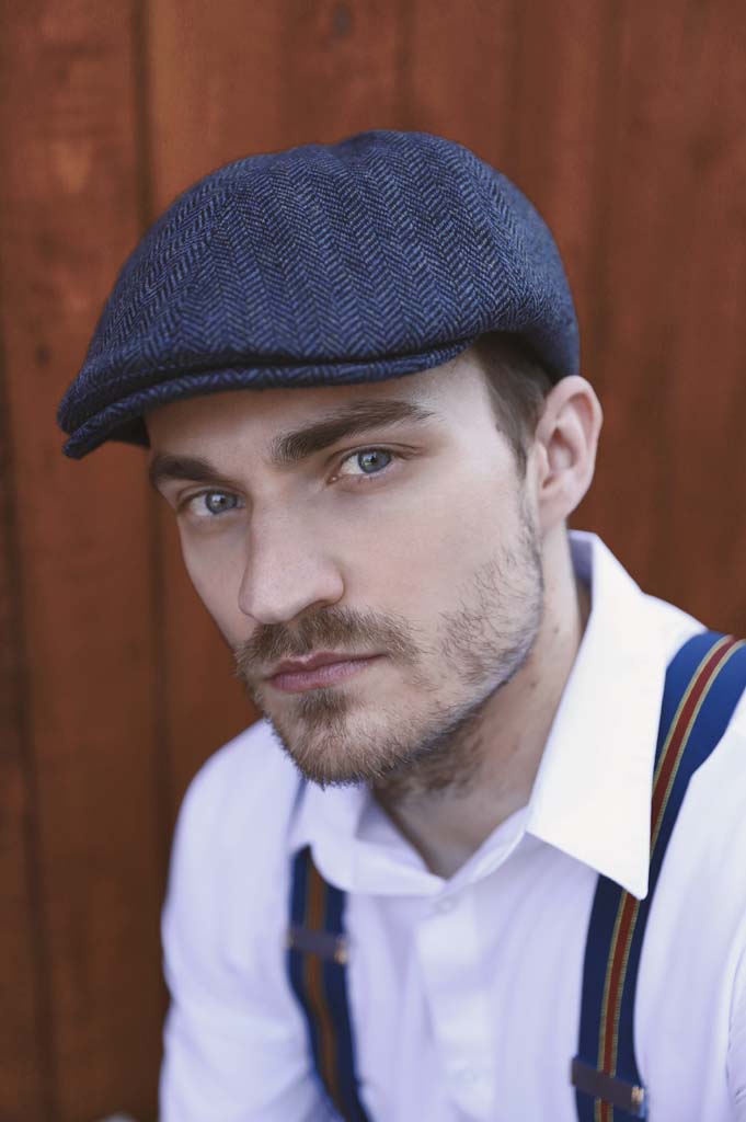 Herringbone Tweed Panel Flat Cap