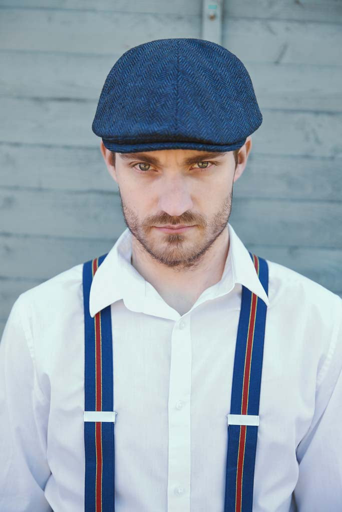 Herringbone Tweed Panel Flat Cap