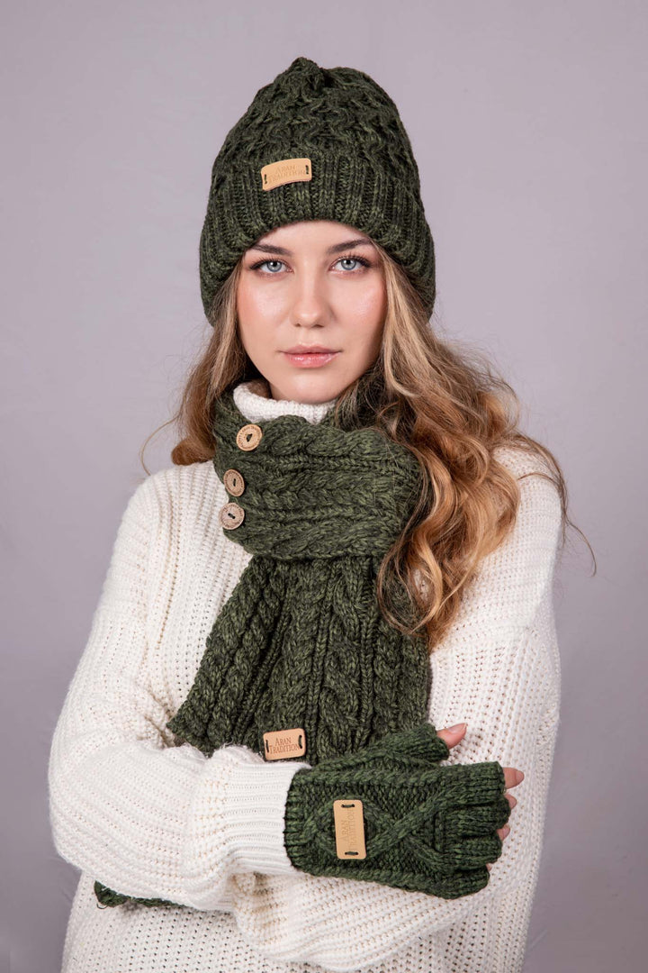 Aran Classic Cable Fingerless Gloves | Soft Cozy Knit Design