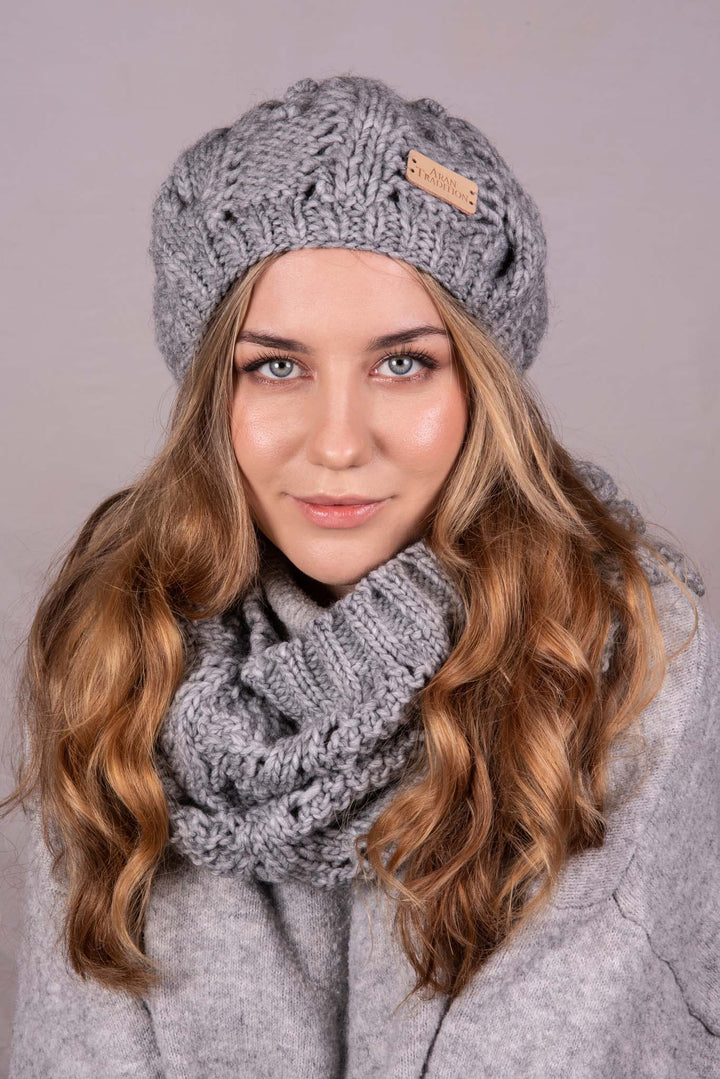 Aran Lace Cable Beret Hat | Chunky Cable Lace Knit