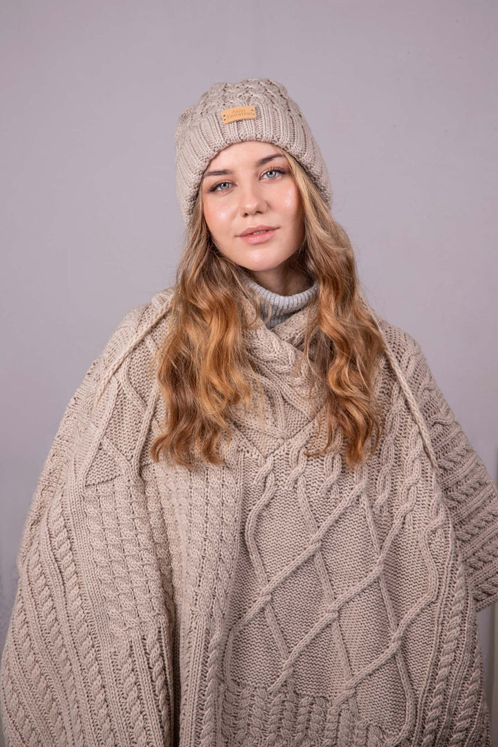 Aran Cable Shawl Neck Cape | Traditional Design | Cozy Knit