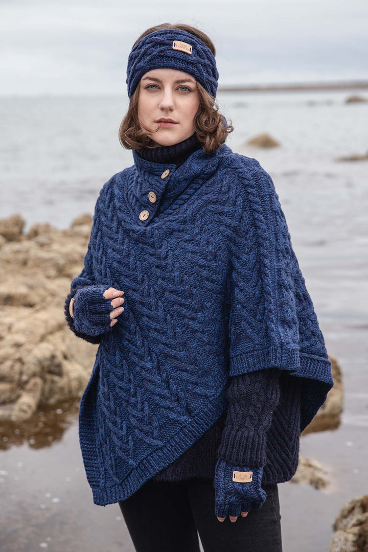 Shop the Aran Cable Knit Button Poncho | Chunky Aran Cable Design