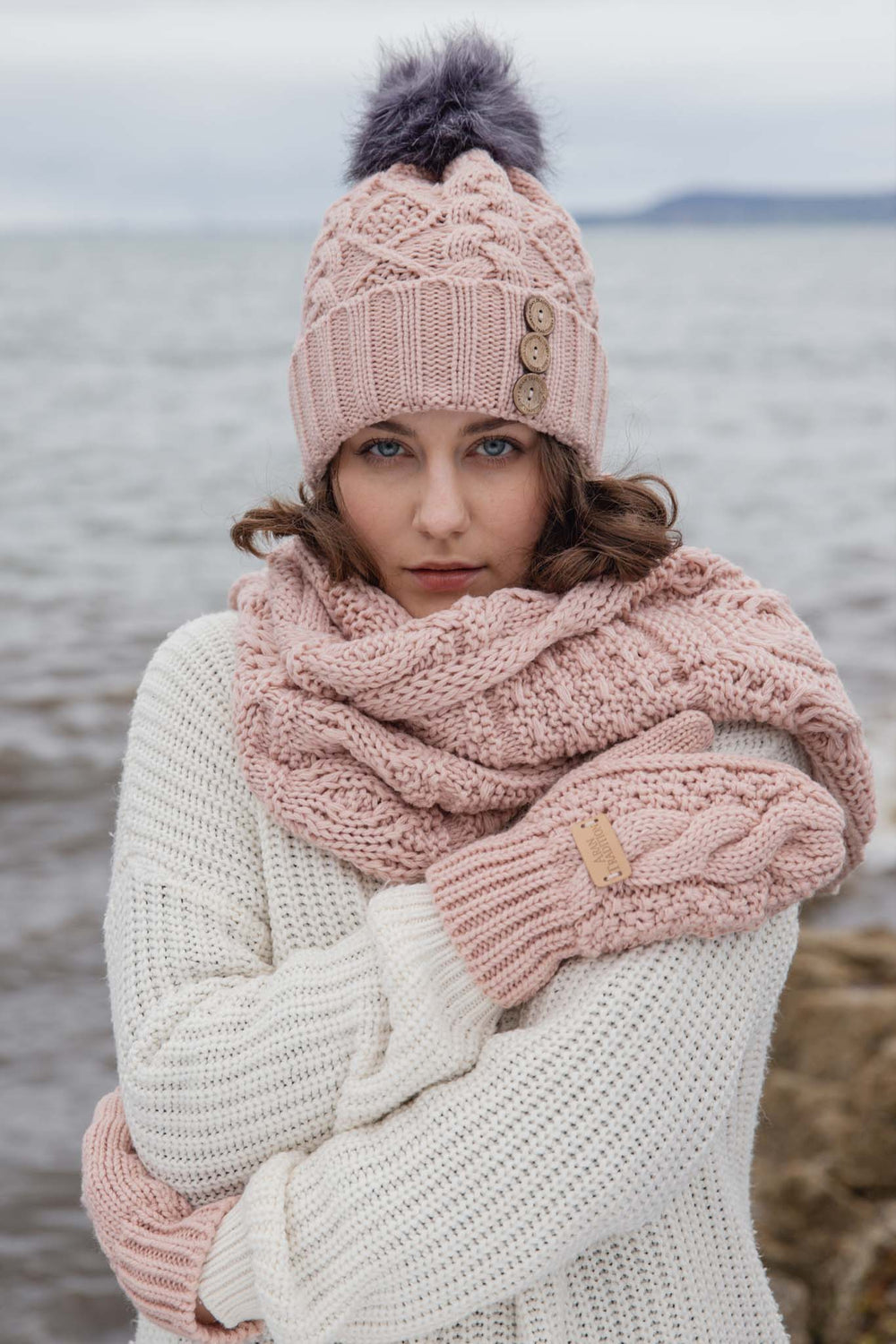 Shop the Stylish Aran Diamond Cable Button Hat | One Size