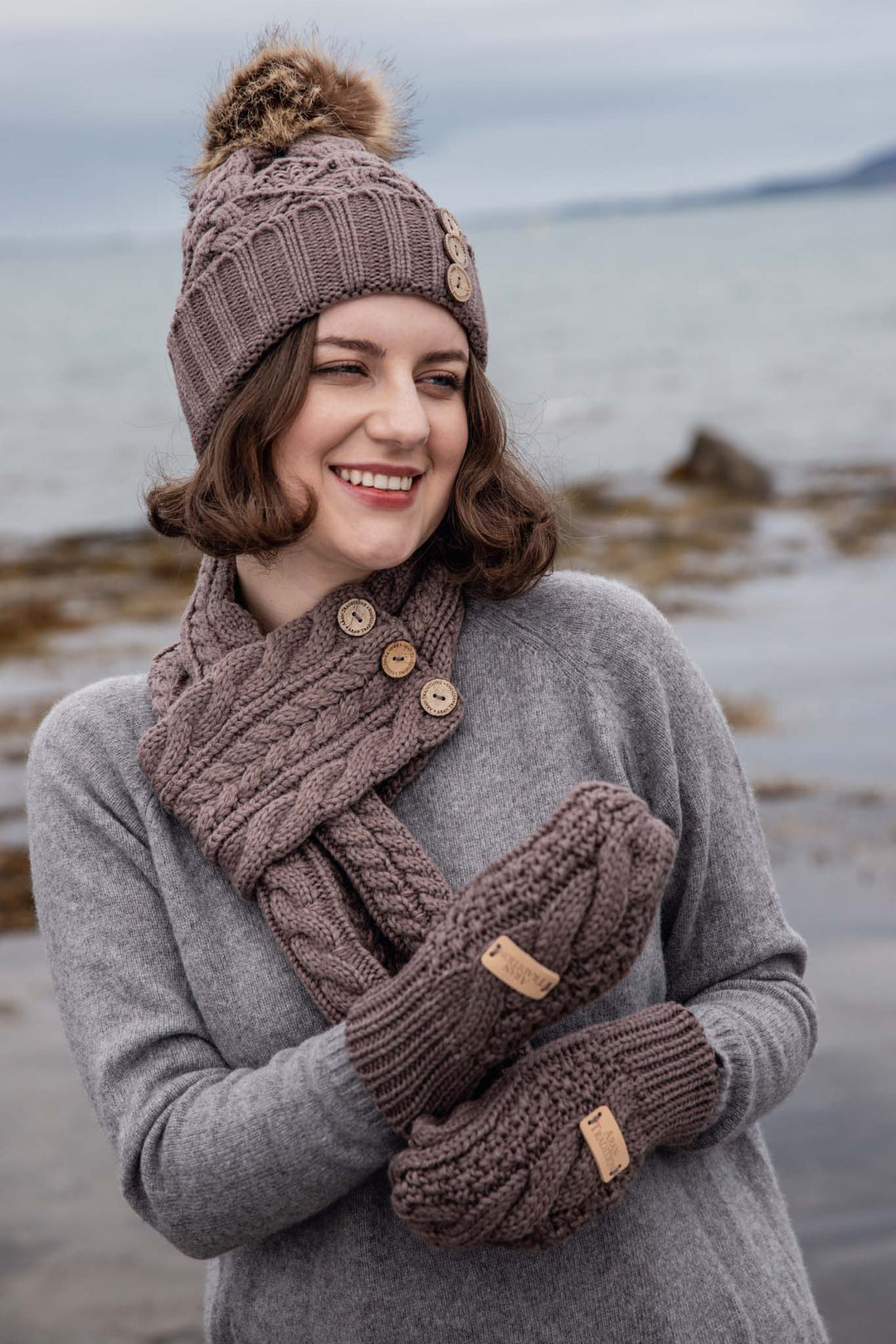 Aran Cable Button Wrap Scarf