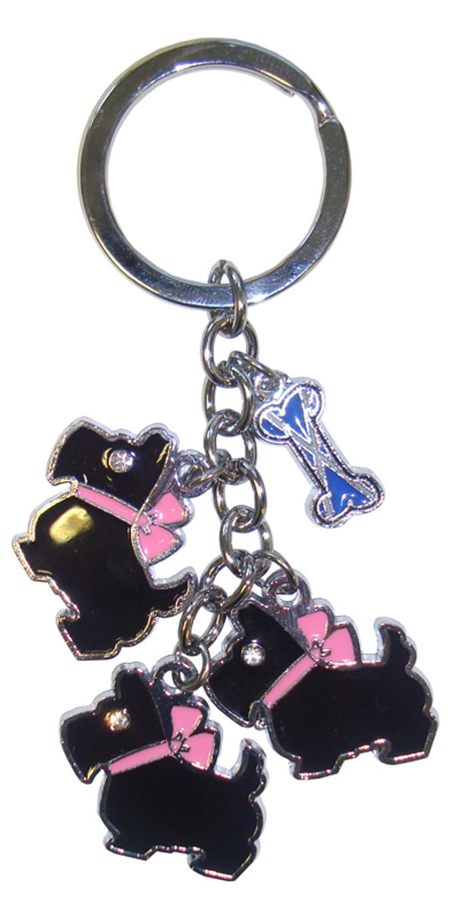 Multi Black Dog With Bone Keyring