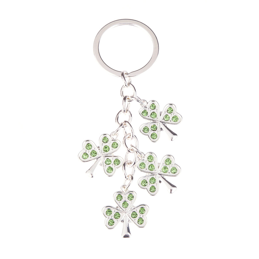 Multi Irish Shamrock Keyring - Green Stones