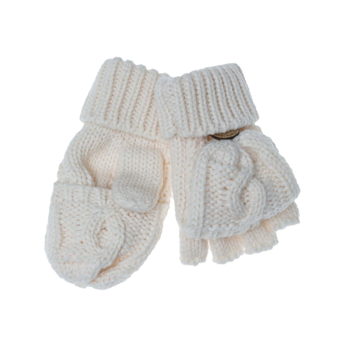 Aran Junior Cable Fold-over Mittens | Chunky Knit Mittens for Kids