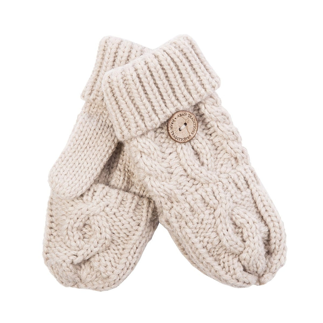 Aran Junior Cable Fold-over Mittens | Chunky Knit Mittens for Kids