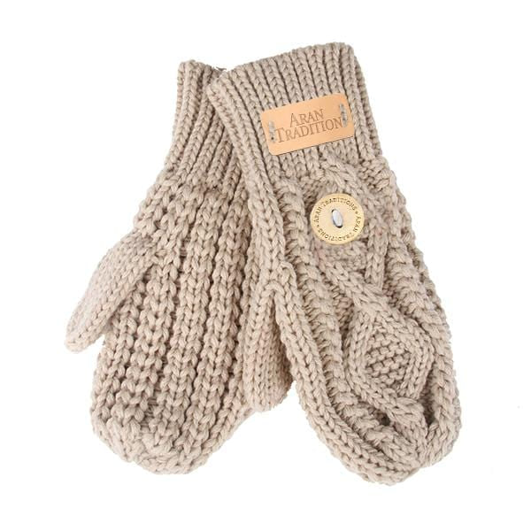 Aran Junior Cable Fold-over Mittens | Chunky Knit Mittens for Kids