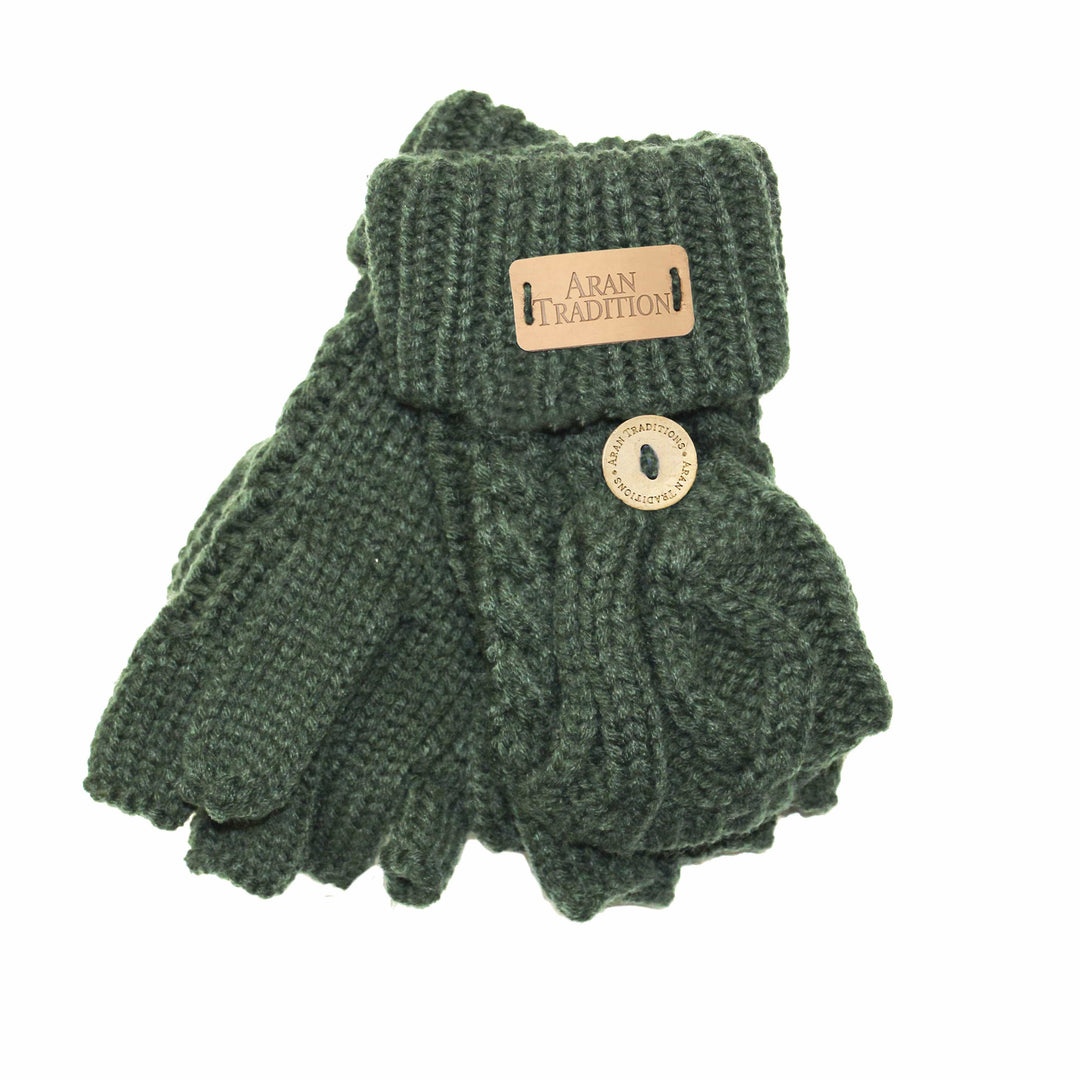 Aran Junior Cable Fold-over Mittens | Chunky Knit Mittens for Kids